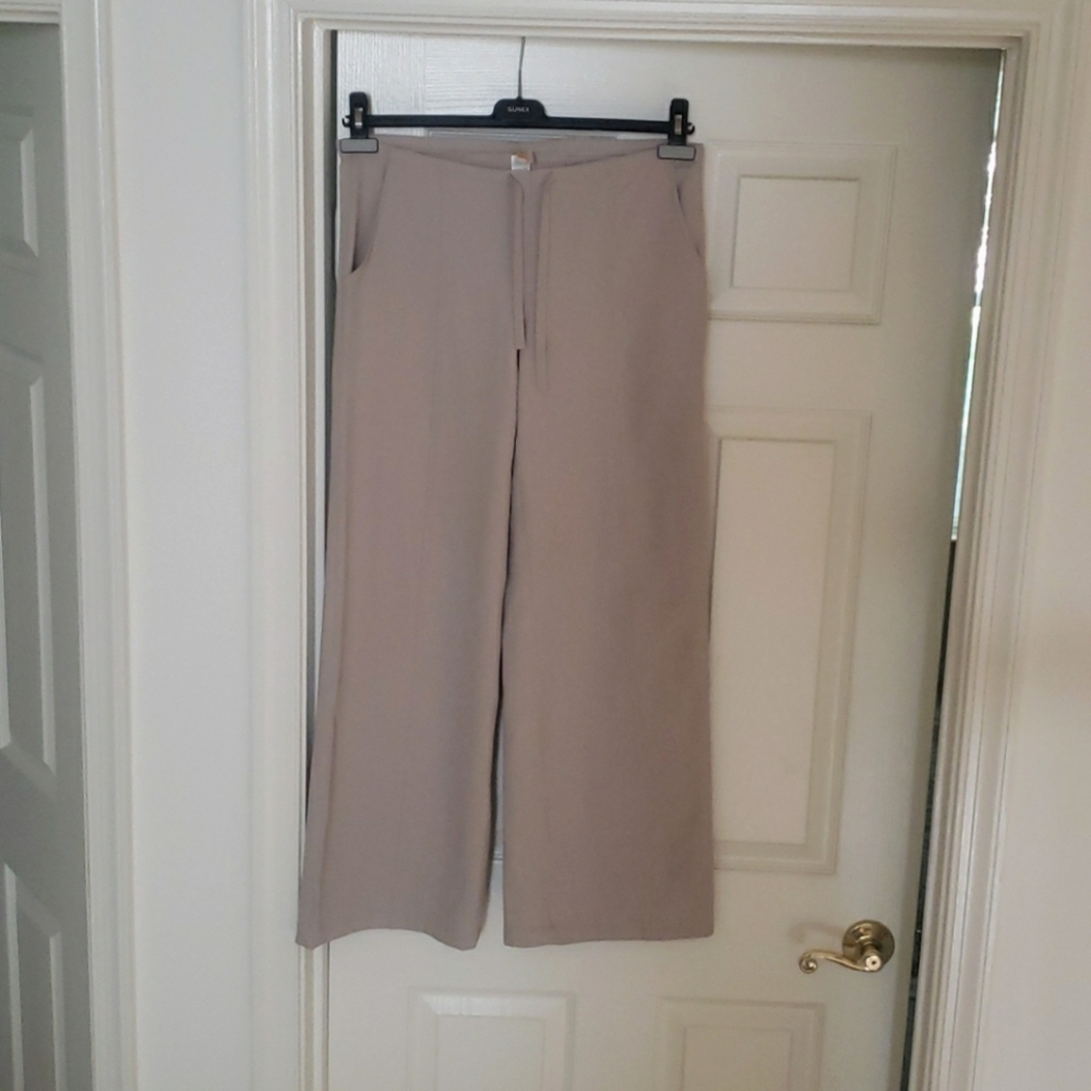 Lucy drawstring tie wide bottom khaki pants.